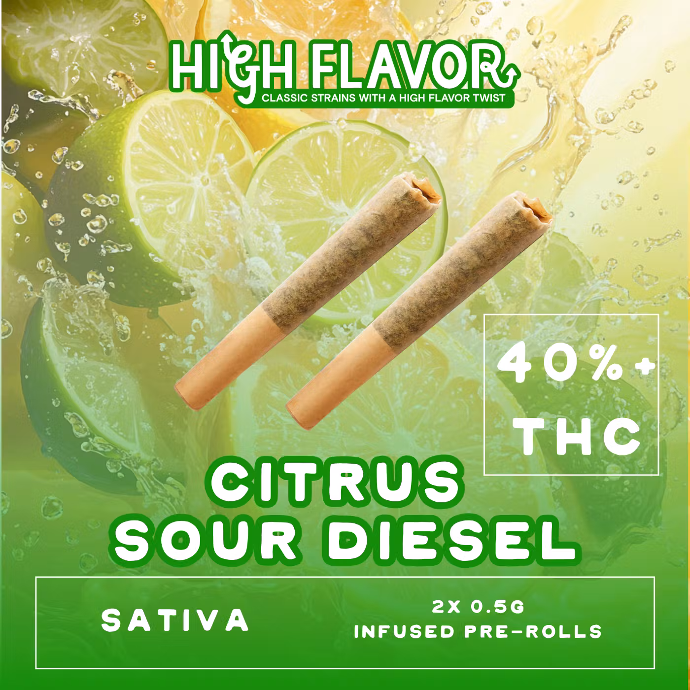 Photograph of product: 0.5g/2pk Citrus Sour Diesel Infused Pre-Rolls | TAX INCLUDED