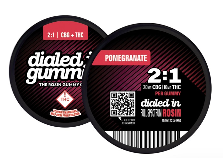 Photograph of product: Pomegranate 2:1 CBG & TH-oui Rosin Gummies
