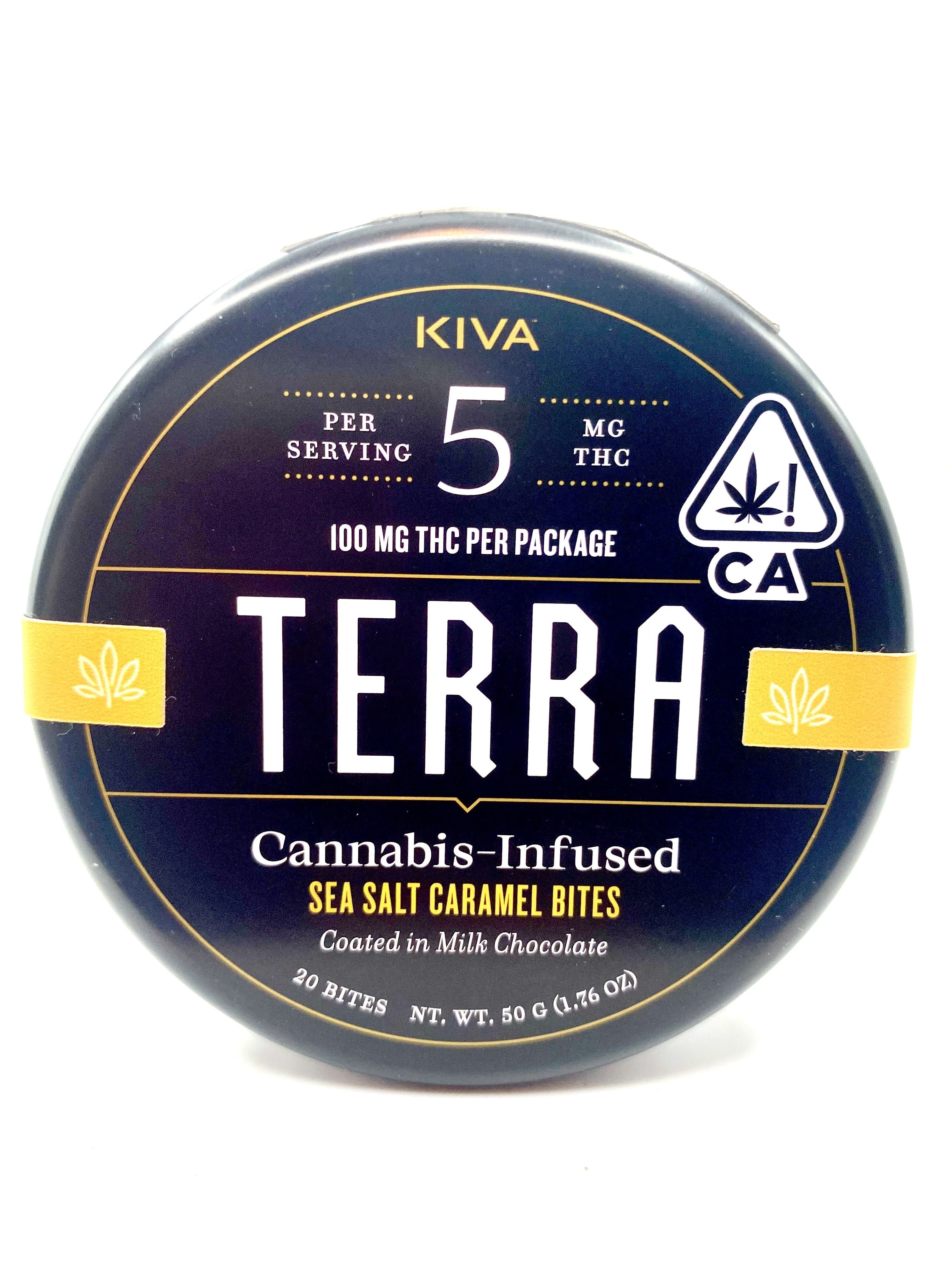 Photograph of product: KIVA - Terra Bites - Milk Chocolate Sea Salt Caramel - 100mg