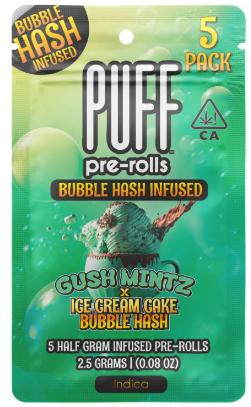 Photograph of product: PUFF PreRolls 5pk | Bubble au chocolat Infused | Gush Mintz X Ice Cream