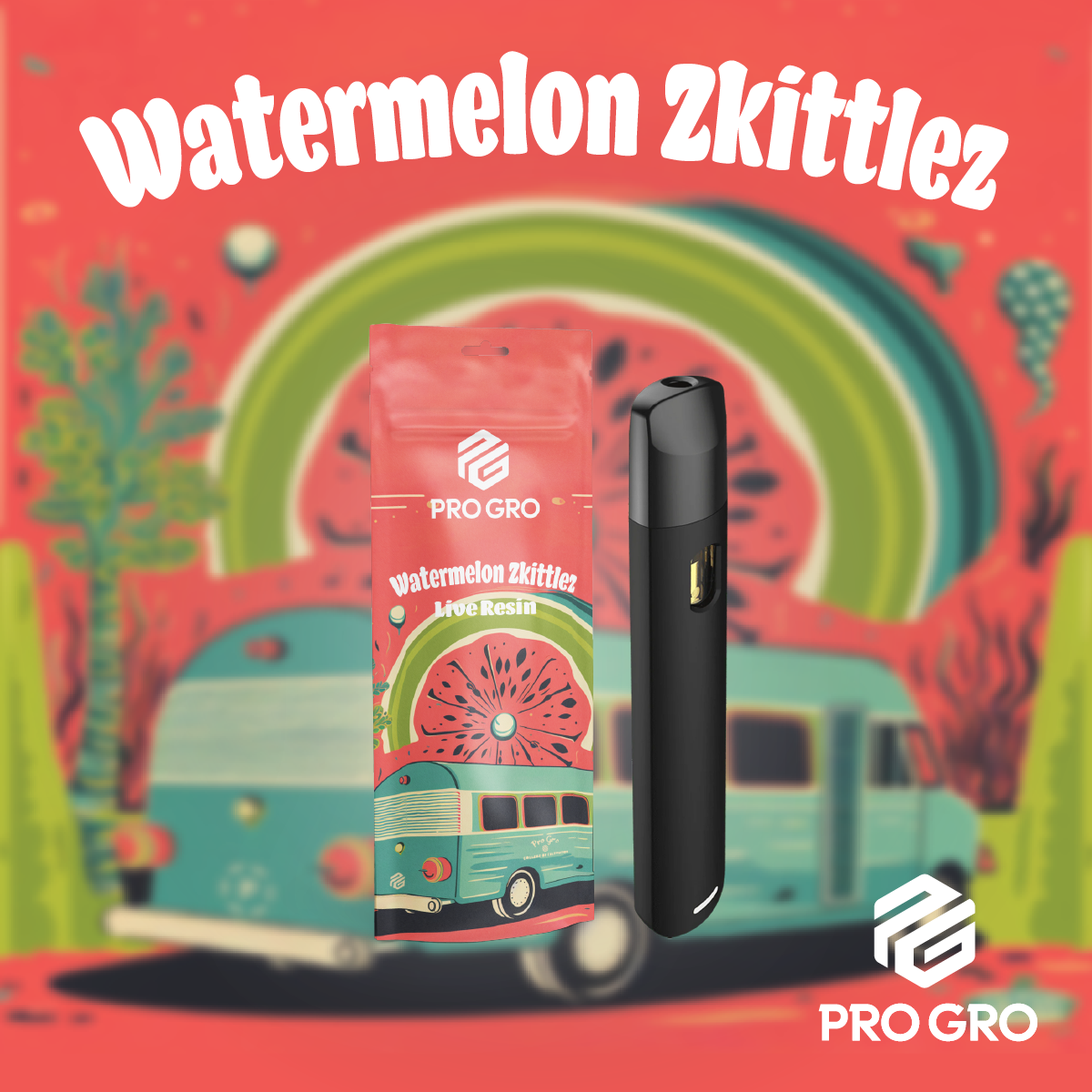 Photograph of product: ProGro Watermelon Zkittlez All-In-One Live Resin Vape | 1g