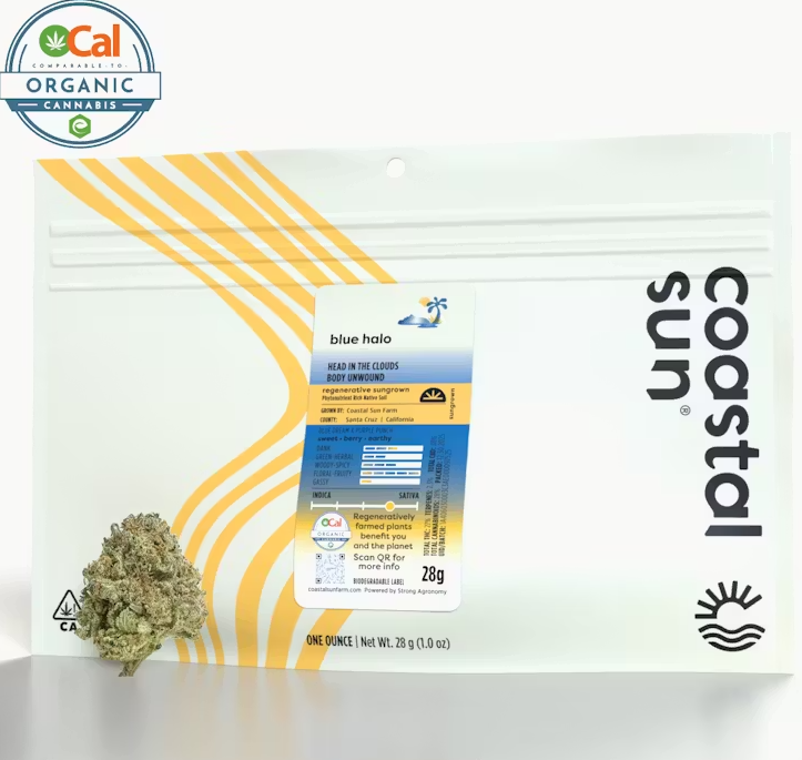 Photograph of product: Coastal Sun Blue Halo Sativa Sungrown Flower 28g