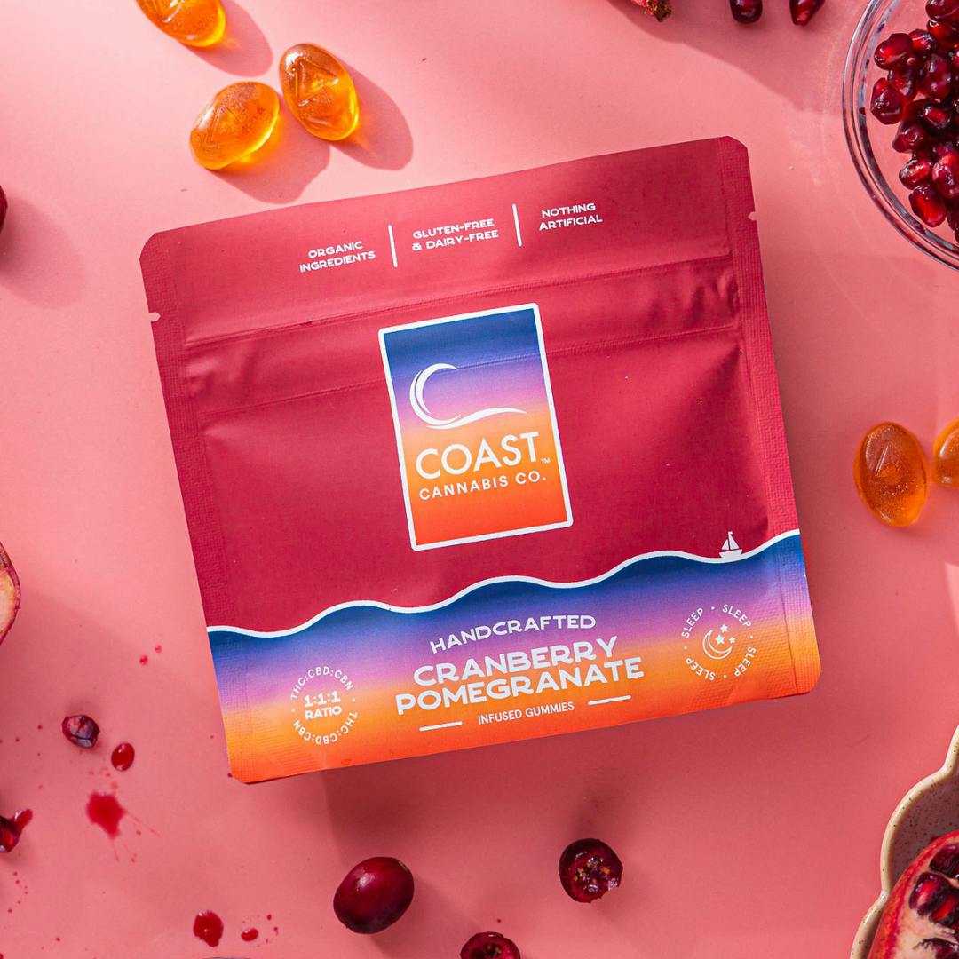 Photograph of product: Coast Oui'd CO. Cranberry Pom 5:5:5 Infused Gummies (CBN:CBD:TH-oui) (I) - 00136