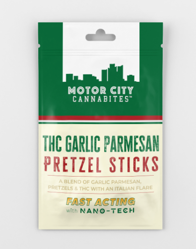 Photograph of product: Garlic Parmesan Pretzels | 200mg x 1pk | Motor City Cannabites