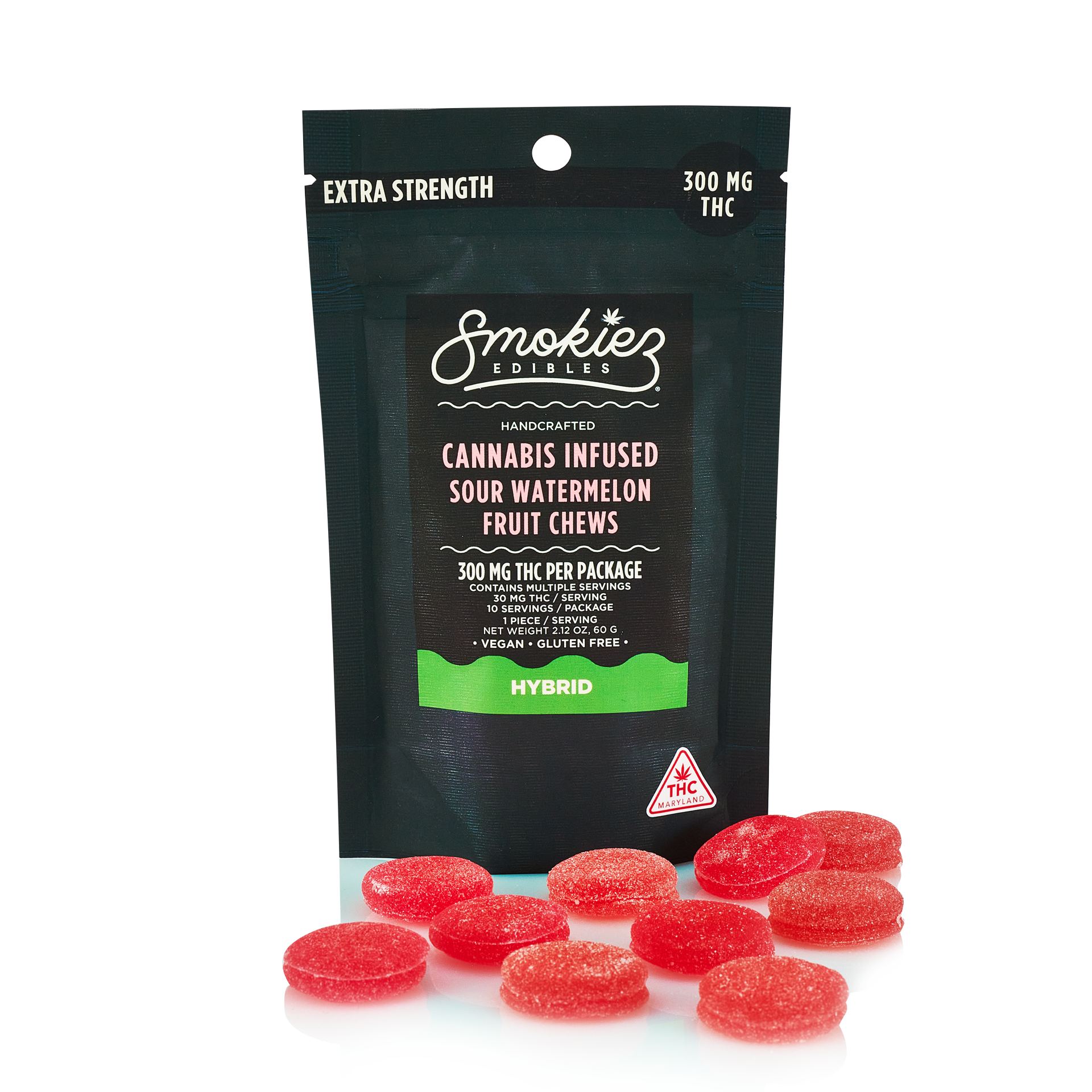 Photograph of product: MED ONLY - Smokiez 30mg Sour Watermelon Fruit Chews - 300mg