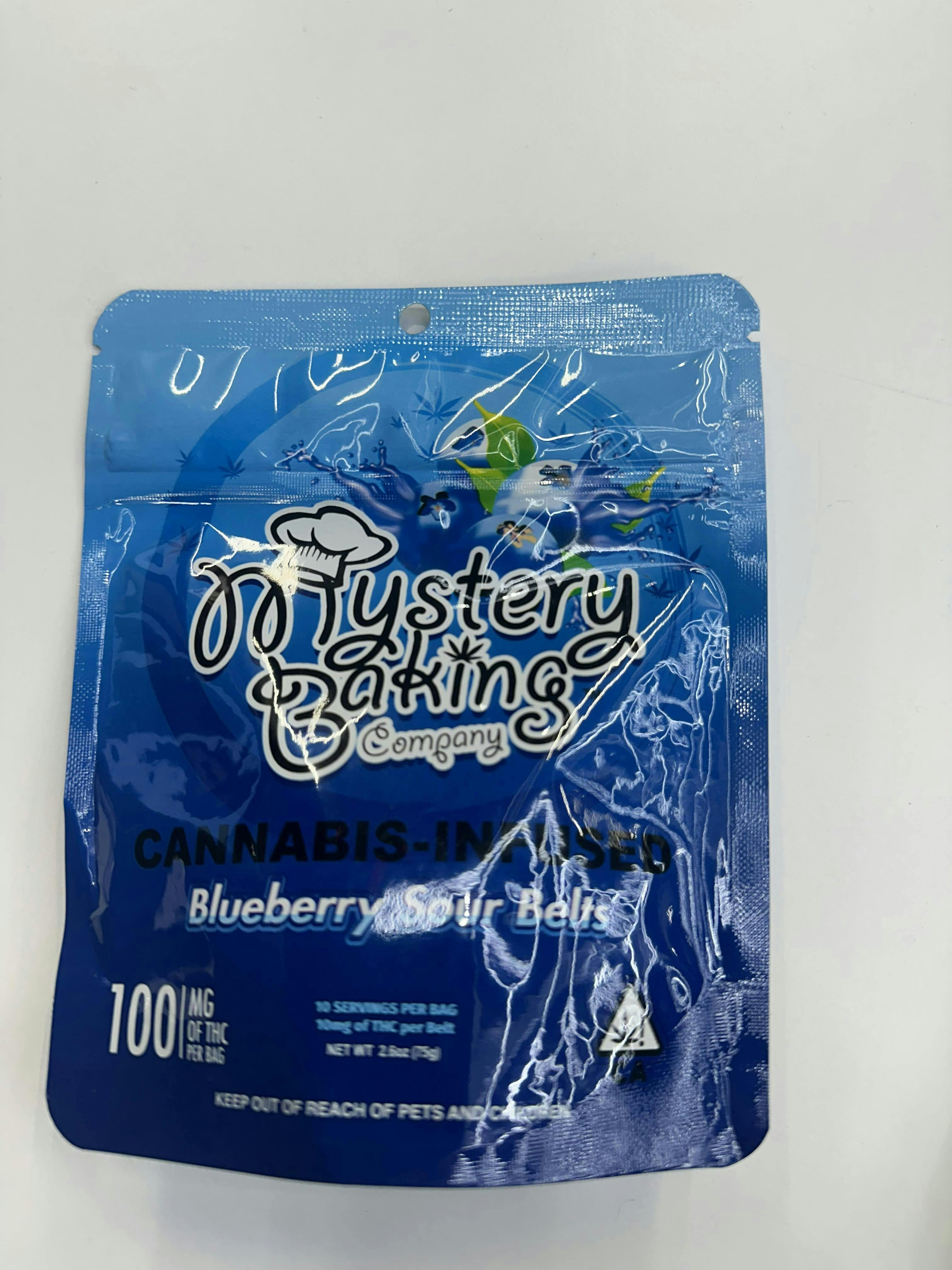 Photograph of product: Mystery Baking Co - Mystery Baking Co - Blueberry Sour Belts - 100mg