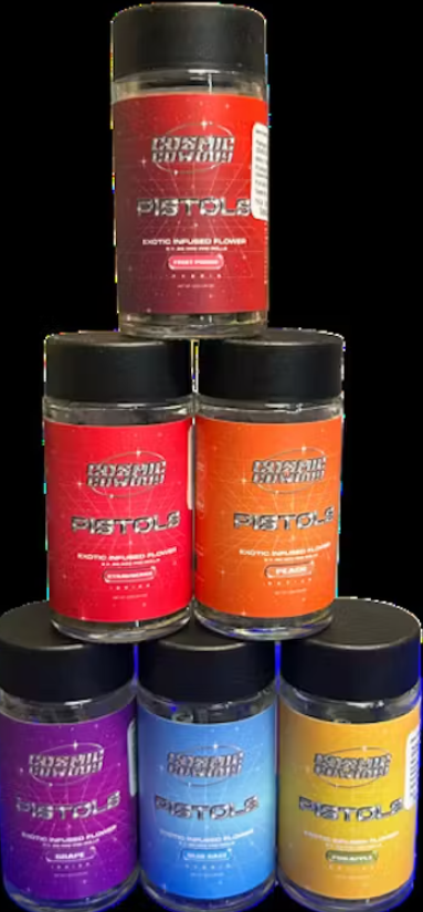 Photograph of product: COSMIC COWBOY | 5-PK PISTOLS INFUSED PRE-ROLLS | BLUE RAZZ