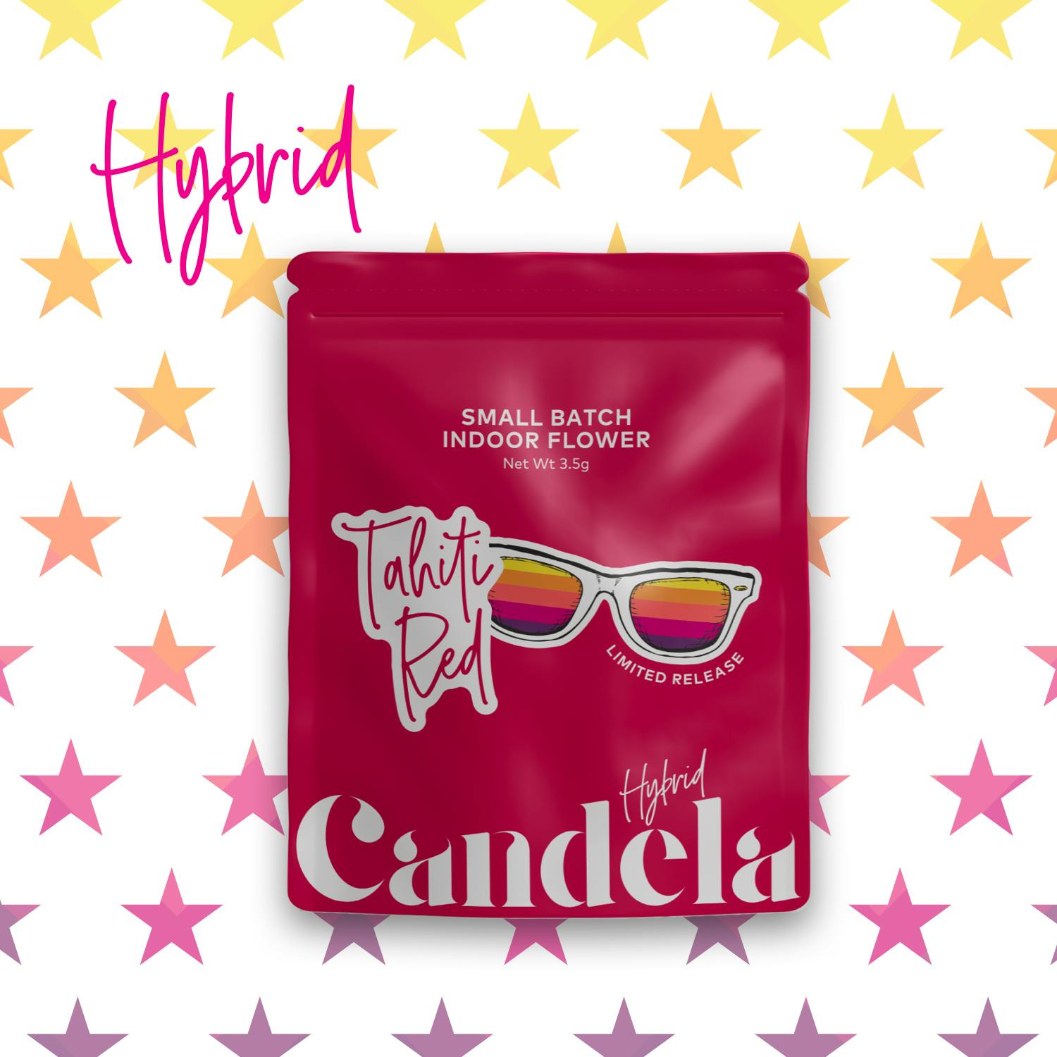Photograph of product: Prepackaged - Candela - Tahiti Red - (Hybrid) - 27.07% TH-oui - 3.5g