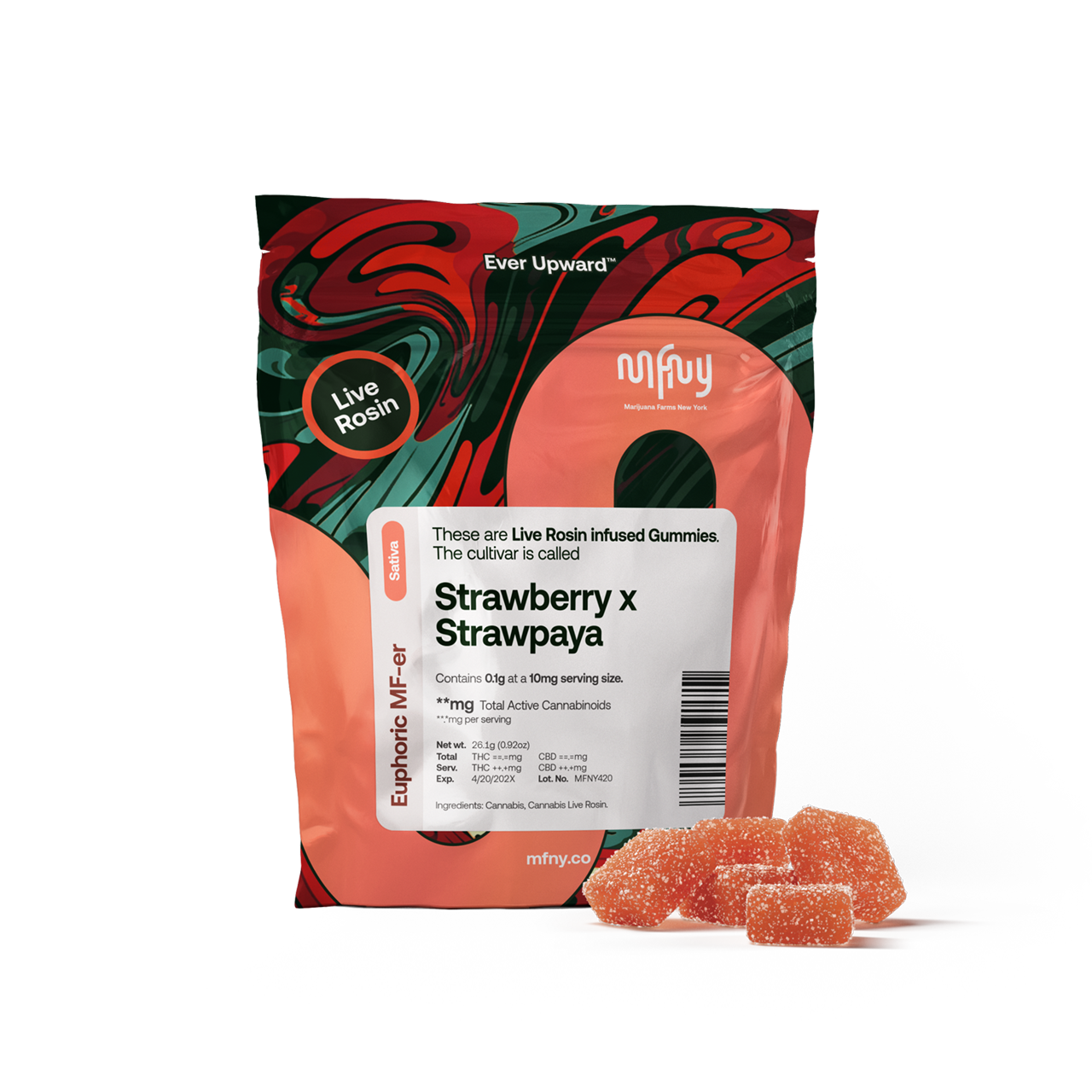 Photograph of product: Strawberry x Strawpaya Live Rosin Gummies | 10 pk