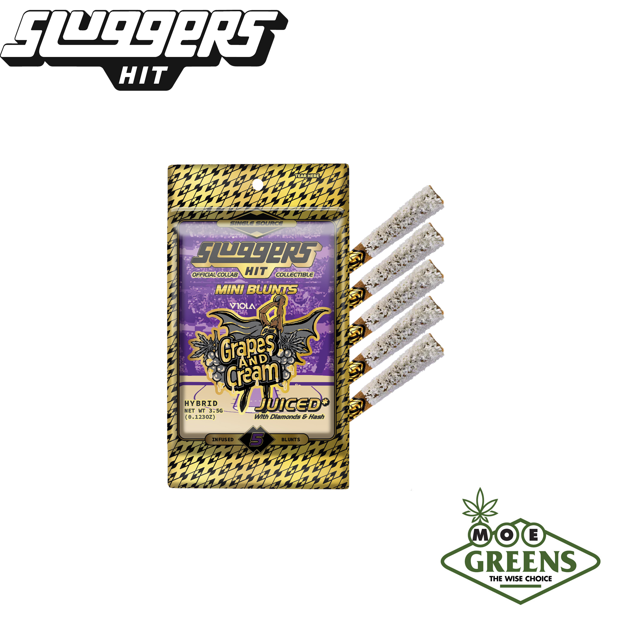 Photograph of product: GRAPES & CREAM MINI BLUNTS 5PK [JUICED W/ DIAMONDS, ROSIN,  & KIEF]