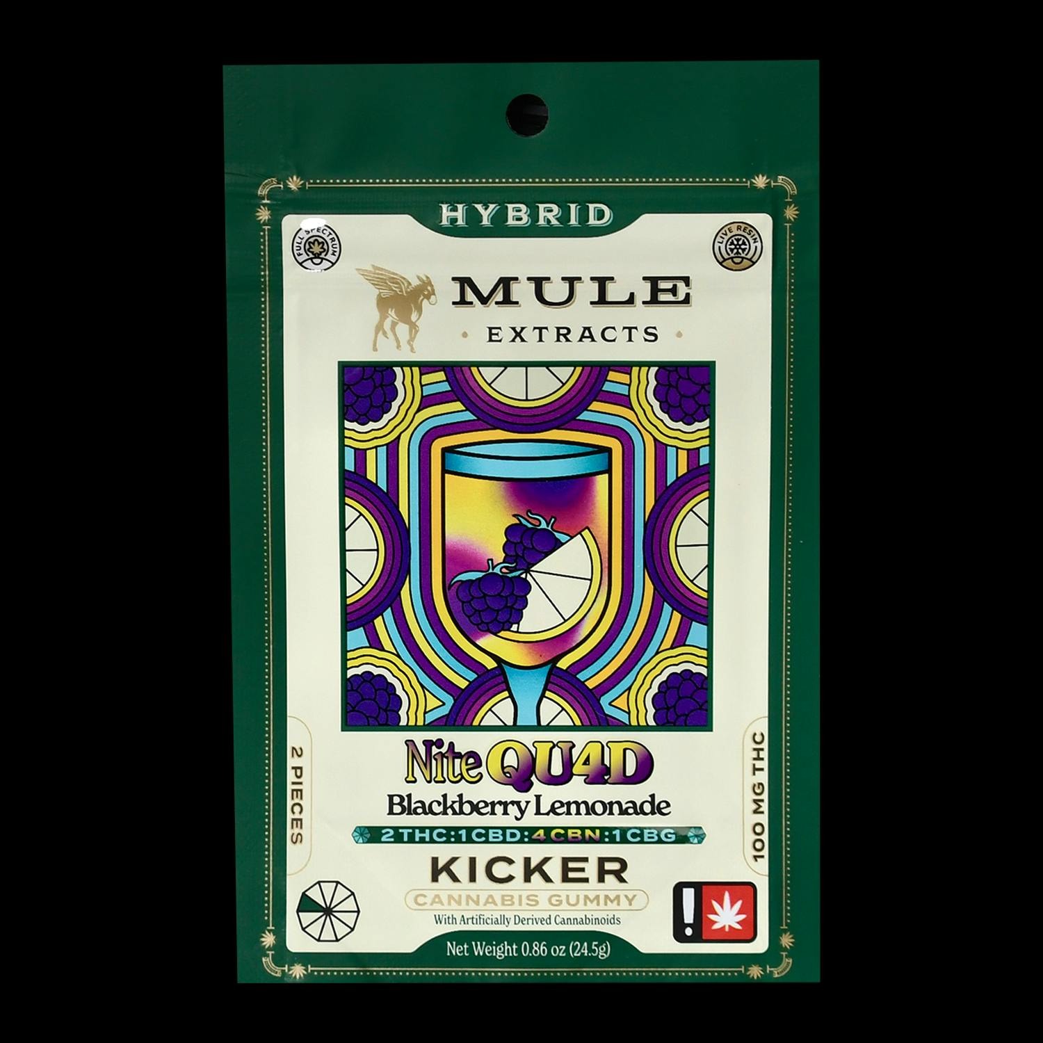 Photograph of product: Sour Blackberry Lemonade| 2:1:4:1 TH-oui/CBD/CBN/CBG | 2-Piece Quad Kicker | Oui'd