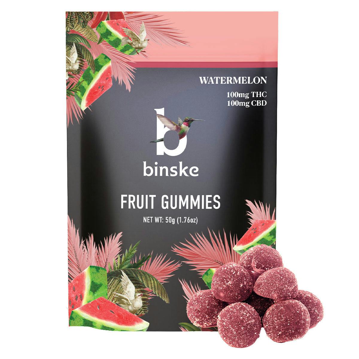 Photograph of product: Binske | Gummies | 10pk | Watermelon | 100mg TH-oui : 100mg CBD