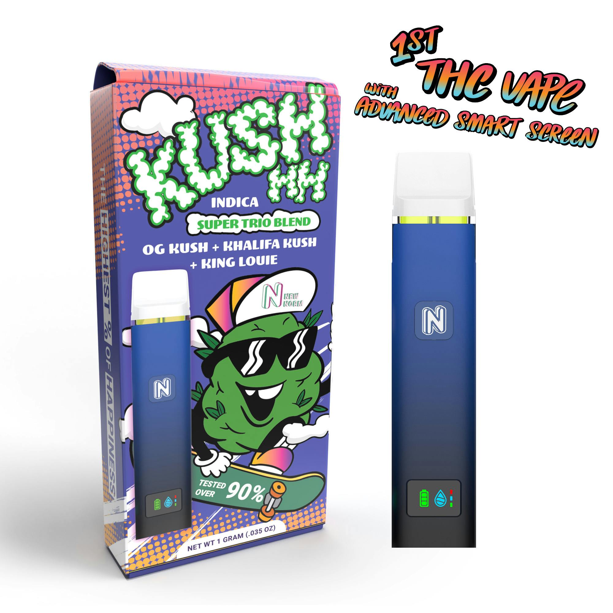 Photograph of product: NEW NORMAL | KUSHHH | TRIO BLEND | AIO VAPE | 1G