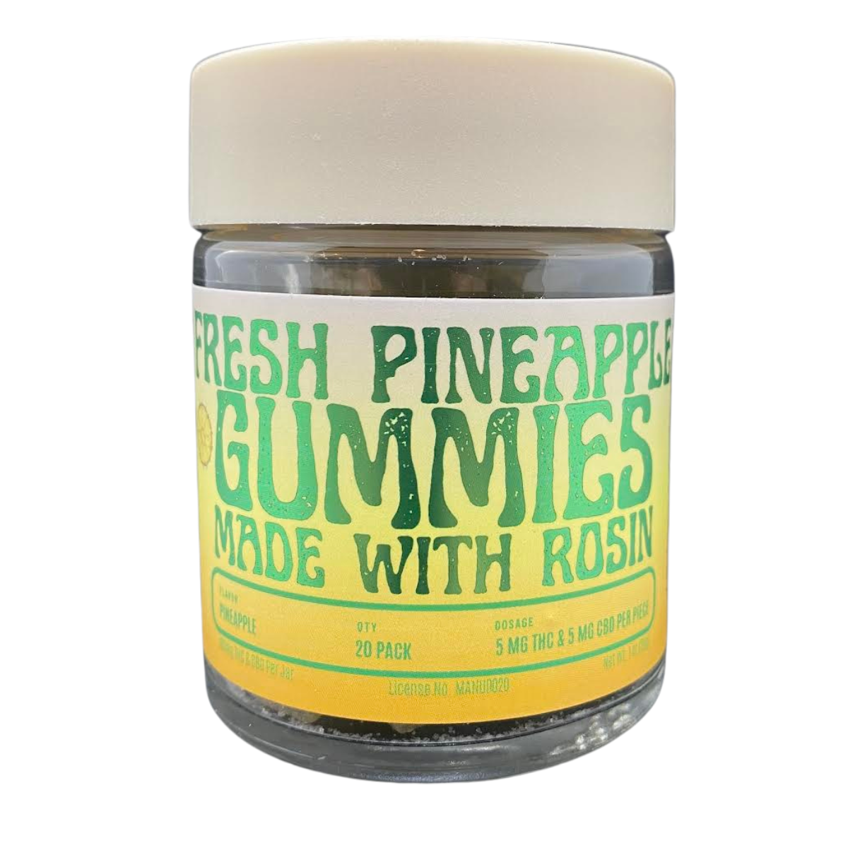Photograph of Product: Highly Rooted - 5mg 1:1 CBD:THC Hash Gummies - Fresh Pineapple