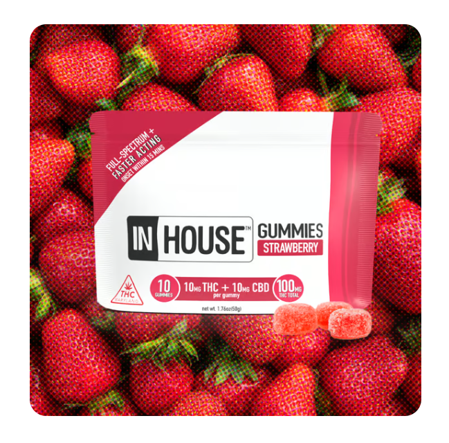 Photograph of product: In-House 100mg Gummies - Strawberry 1:1 (Fast Acting)