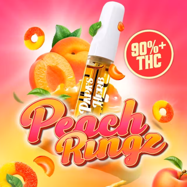 Photograph of product: Papa's Herb | Peach Ringz | 1g Vape Cartridge