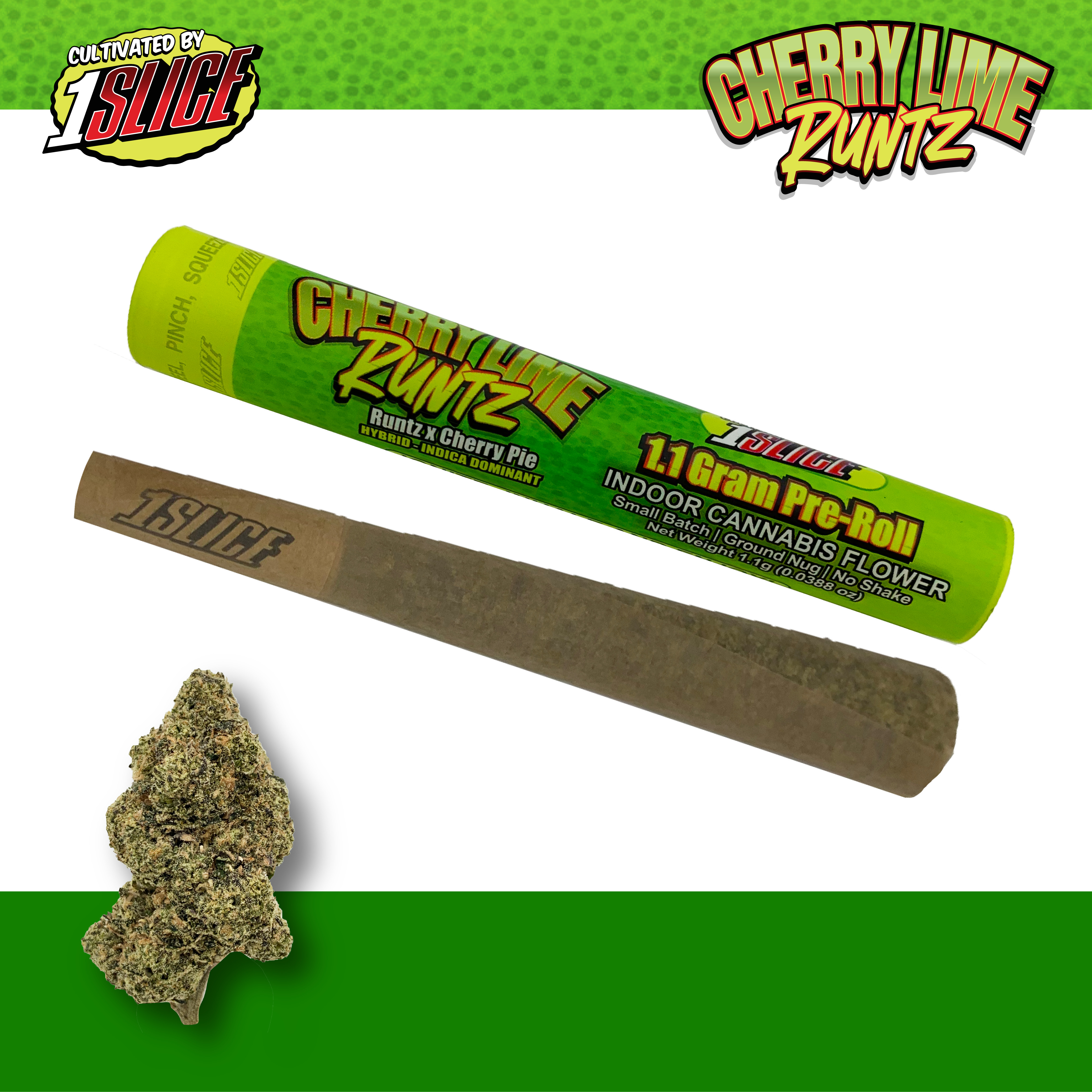 Photograph of product: 1 Slice - Cherry Lime Runtz - Pre-Roll - 1.1 g