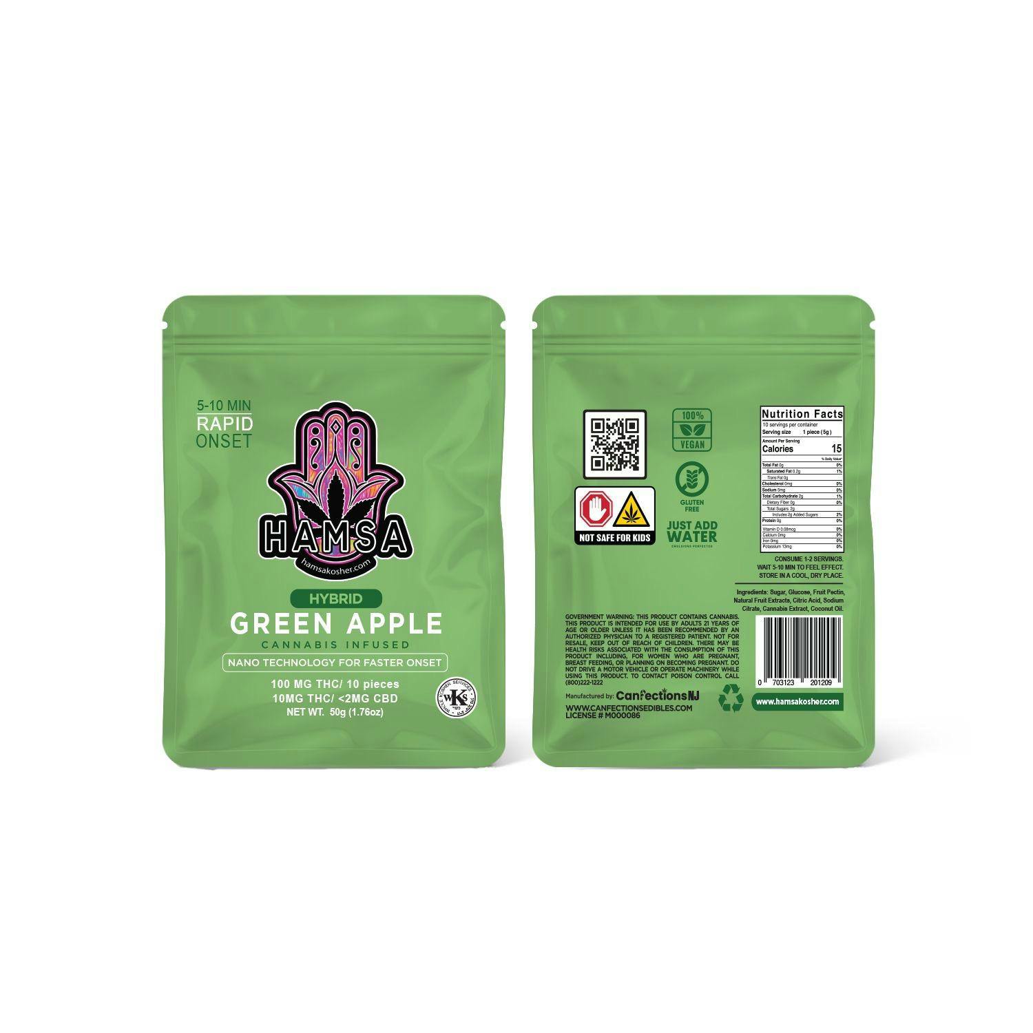 Photograph of product: Hamsa Green Apple 100MG TH-oui Gummies