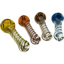 Photograph of product: 4" Ribbon Spun Hand Pipe with Frit Head (Assorted Colors)