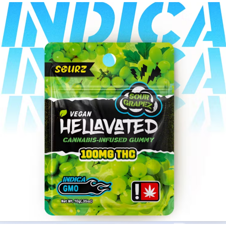 Photograph of product: Hellavated 100mg Sour Grapez Gummy