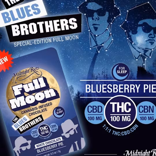 Photograph of product: Midnight Roots | TH-oui:CBD:CBN | Bluesberry Pie Full Moon | 100mg