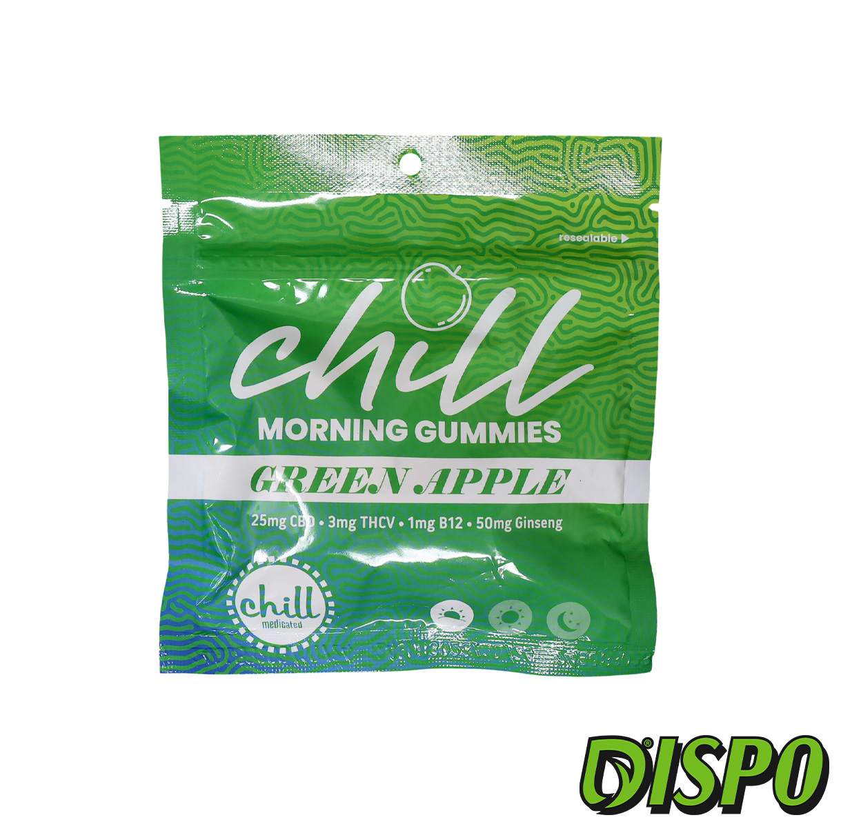 Photograph of product: Chill Medicated - 500mg CBD Green Apple AM Gummies