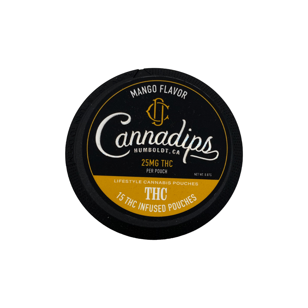 Photograph of product: DHC - Pouches - Sublingual - Cannadips Mango - Hybrid - 375MG