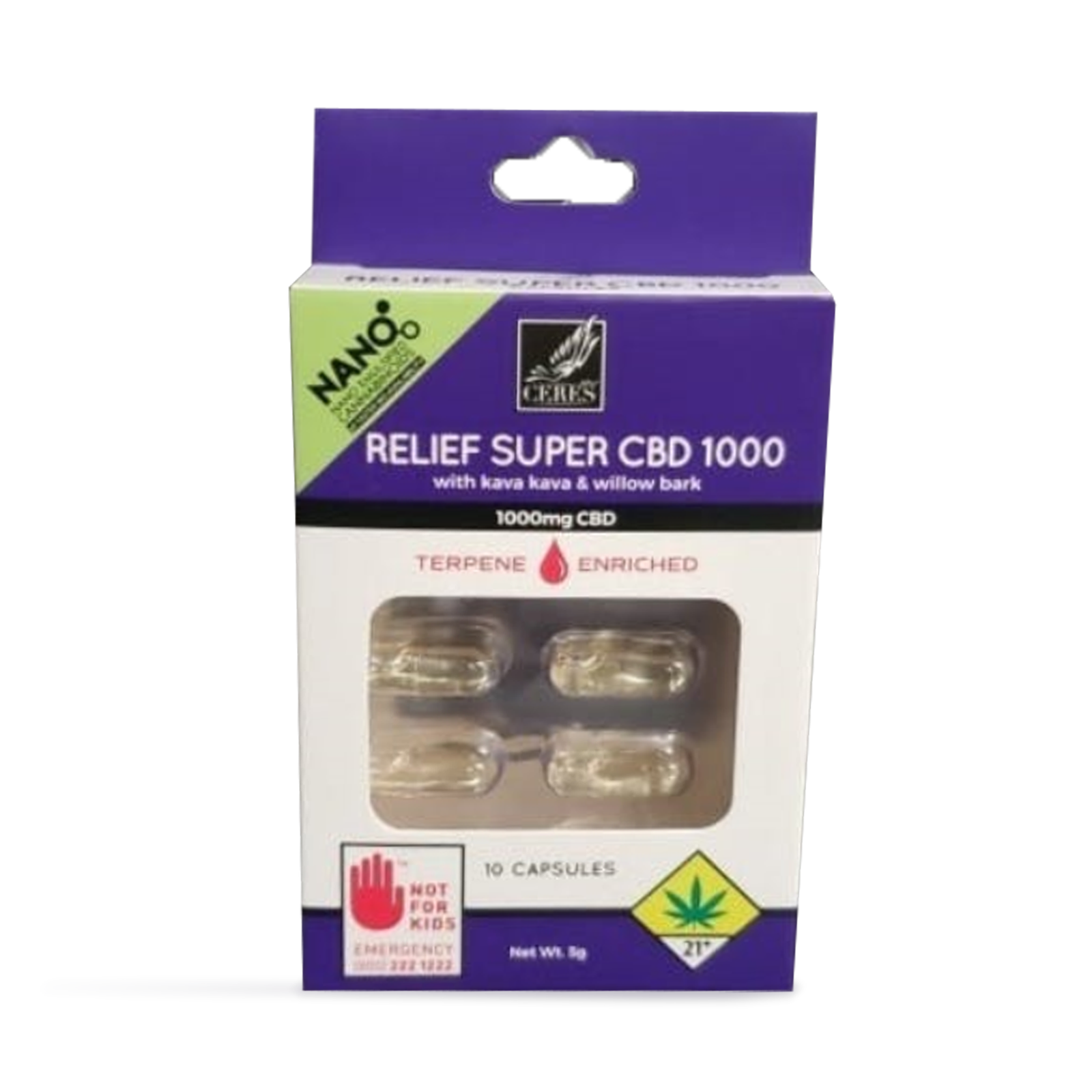 Photograph of product: Relief Super CBD Capsules 10-Pack | 1000mg