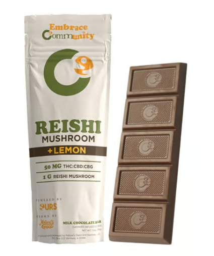 Photograph of product: Lemon Milk Chocolate Bar | 1:1:1 TH-oui:CBD:CBG | 1g Reishi | 50mg