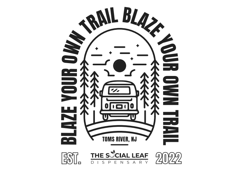 Photograph of product: The Social Leaf | Merch | 'Blaze Your Own Trail' Tee | Blue/Grey | Small