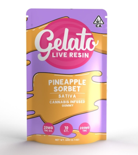 Photograph of product: GELATO | PINEAPPLE SORBET - LIVE RESIN GUMMIES | 10PK | 200MG | Oui'd