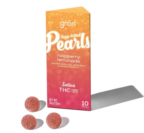 Photograph of product: Gron | Sugar Pearls | Raspberry Lemonade | Gummies 10pk | 100mg