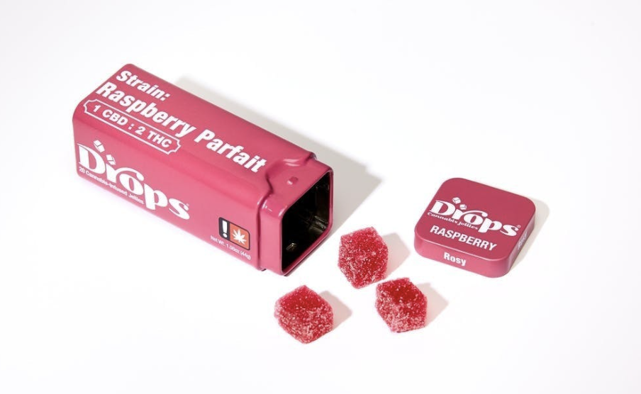 Photograph of product: Drops | 20pc Gummies | Raspberry (1 CBD:2 TH-oui)