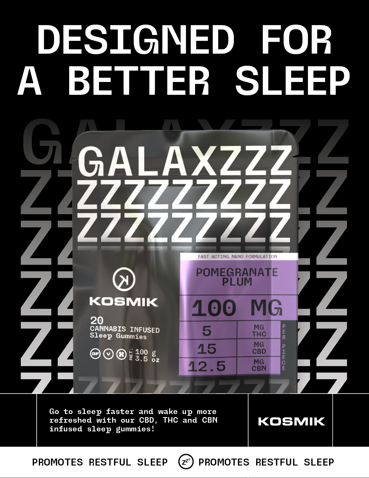 Photograph of product: Kosmik | Galaxzz NANO Sleeping Gummies | 100mg