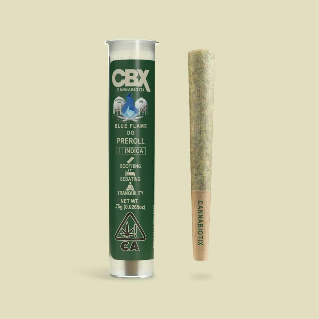 Photograph of product: CBX - PREROLL - - INDICA - BLUE FLAME OG