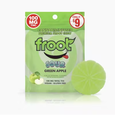 Photograph of product: FROOT SOUR GREEN APPLE GUMMIES $12 | NON-OUID! ACCESSORY $8 | OUID! GOOD $1 | EXCISE TAX $0.19