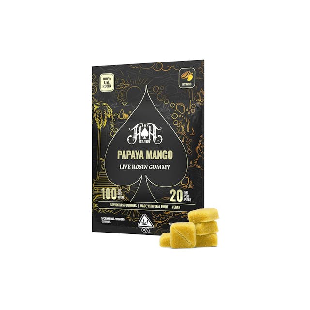Photograph of product: Papaya Mango | Live Rosin | 100mg Gummies