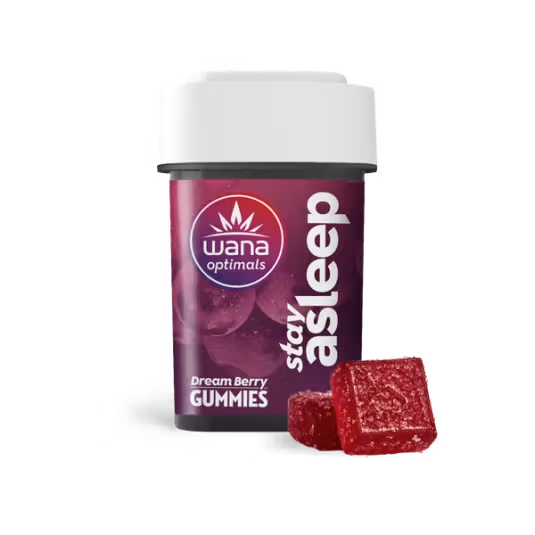 Photograph of product: Wana: Ratio Gummies | Stay Asleep Dream Berry 4:2:1:1 | 200mg CBD : 100mg THC : 50mg CBN : 50mg CBG | 10pk