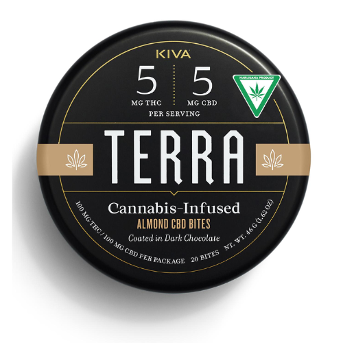 Photograph of product: Dark Chocolate Almonds 1:1 100mgTH-oui:100mgCBD Terra Bites By Kiva