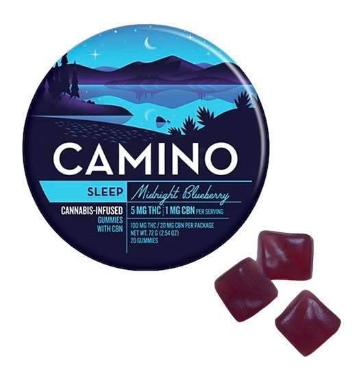 Photograph of product: Camino - Midnight Blueberry 5:1 TH-oui:CBN - 200mg Gummies (20mgx10)
