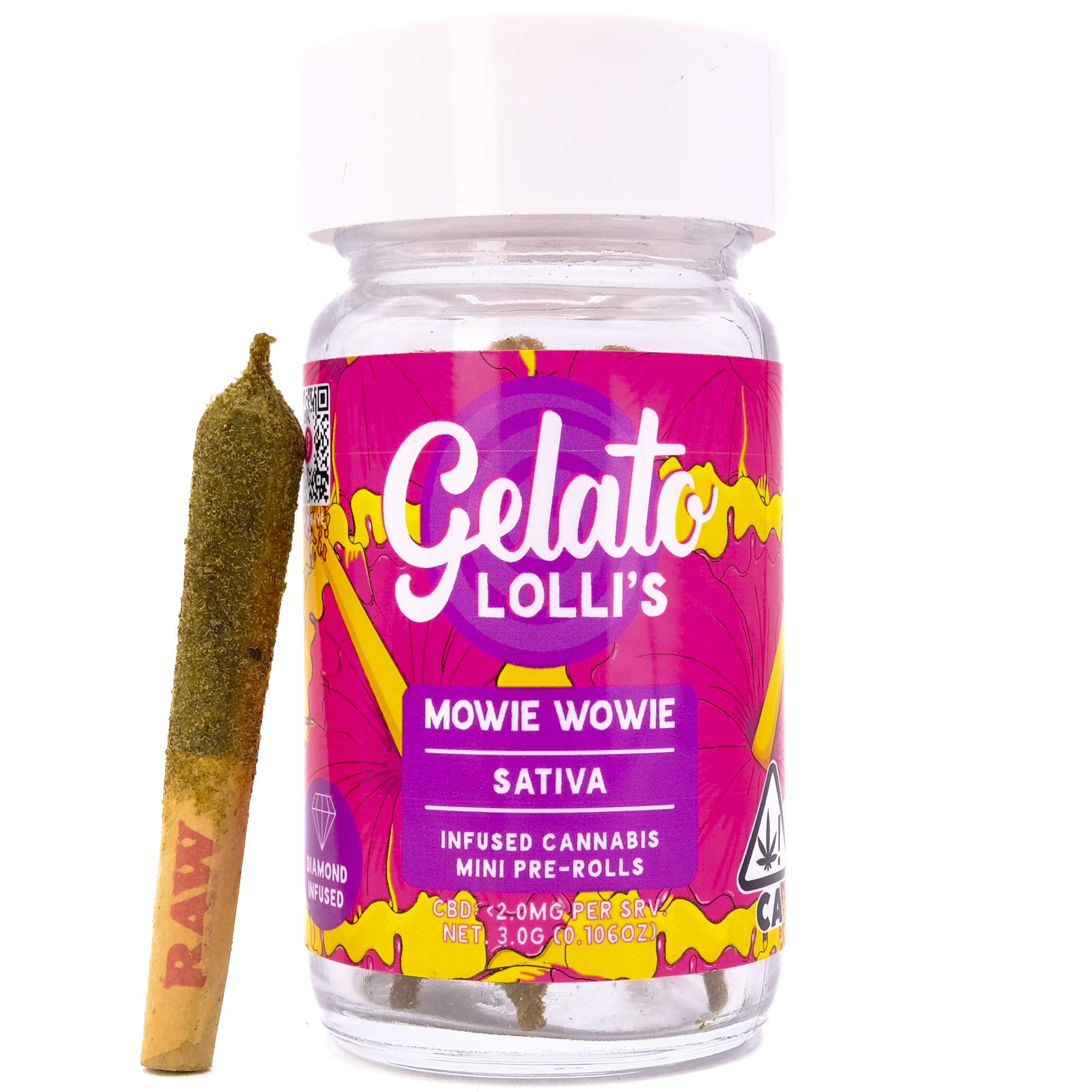 Photograph of product: Mowie Wowie Lolli's 3g 5 Pack Diamond Infused Pre-Rolls - Gelato