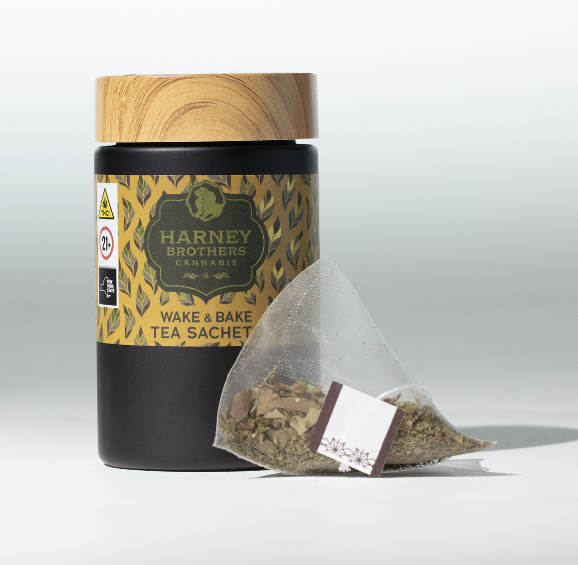 Photograph of product: Beverages | Harney Brothers | Wake and Bake Tea Sachets Jar | 5ct | 5mg