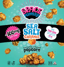 Photograph of product: Space Poppers - Sea Salt Caramel 1:1 - Infused Popcorn - 100mg