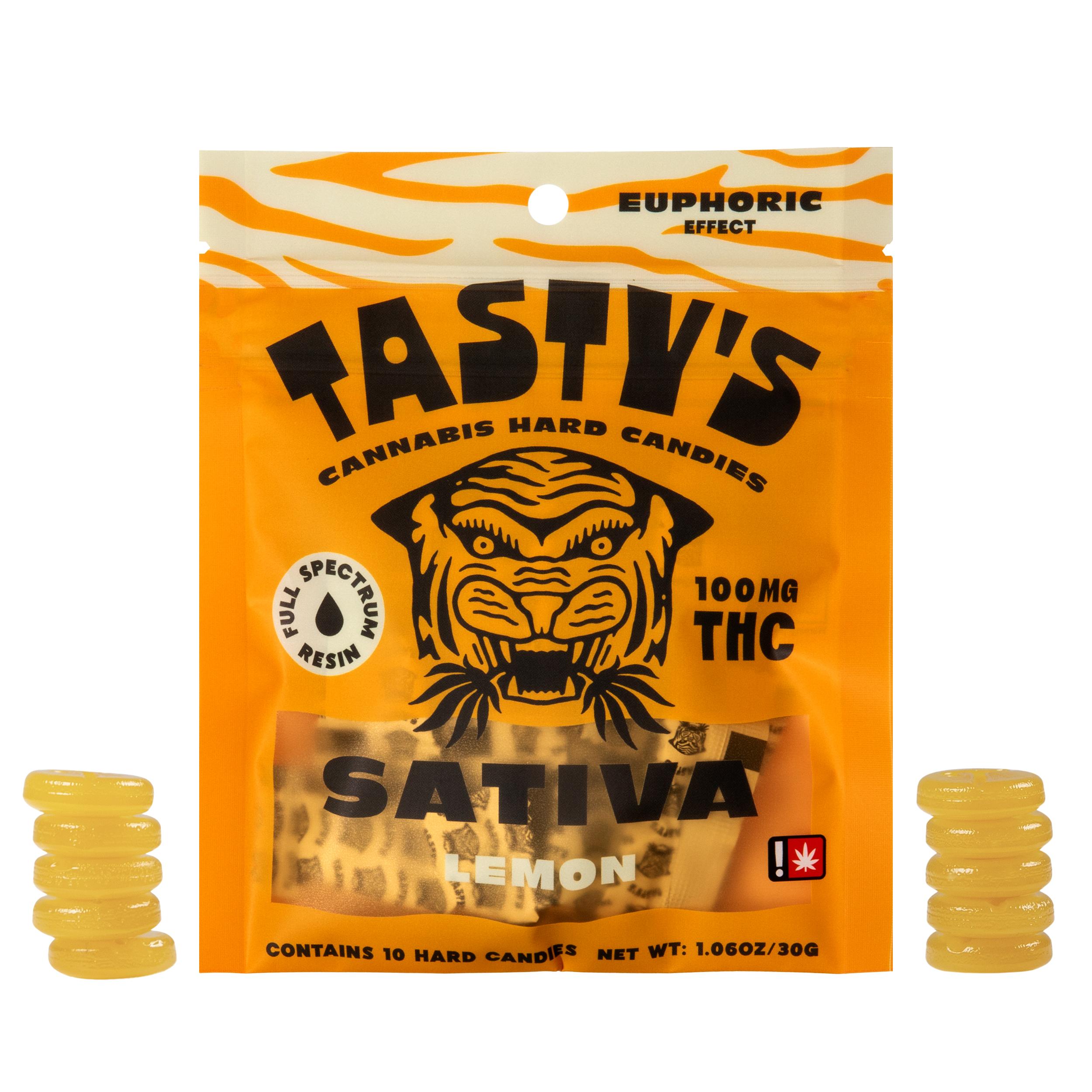 Photograph of product: Tasty's: 100mg Lemon (Oui'd) Hard Candies 10-Pack