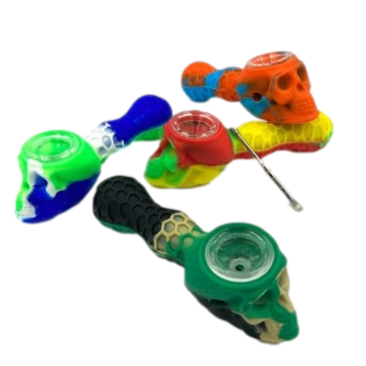 Photograph of product: 5" Silicone Skull Hand Pipe | Assorted Colors