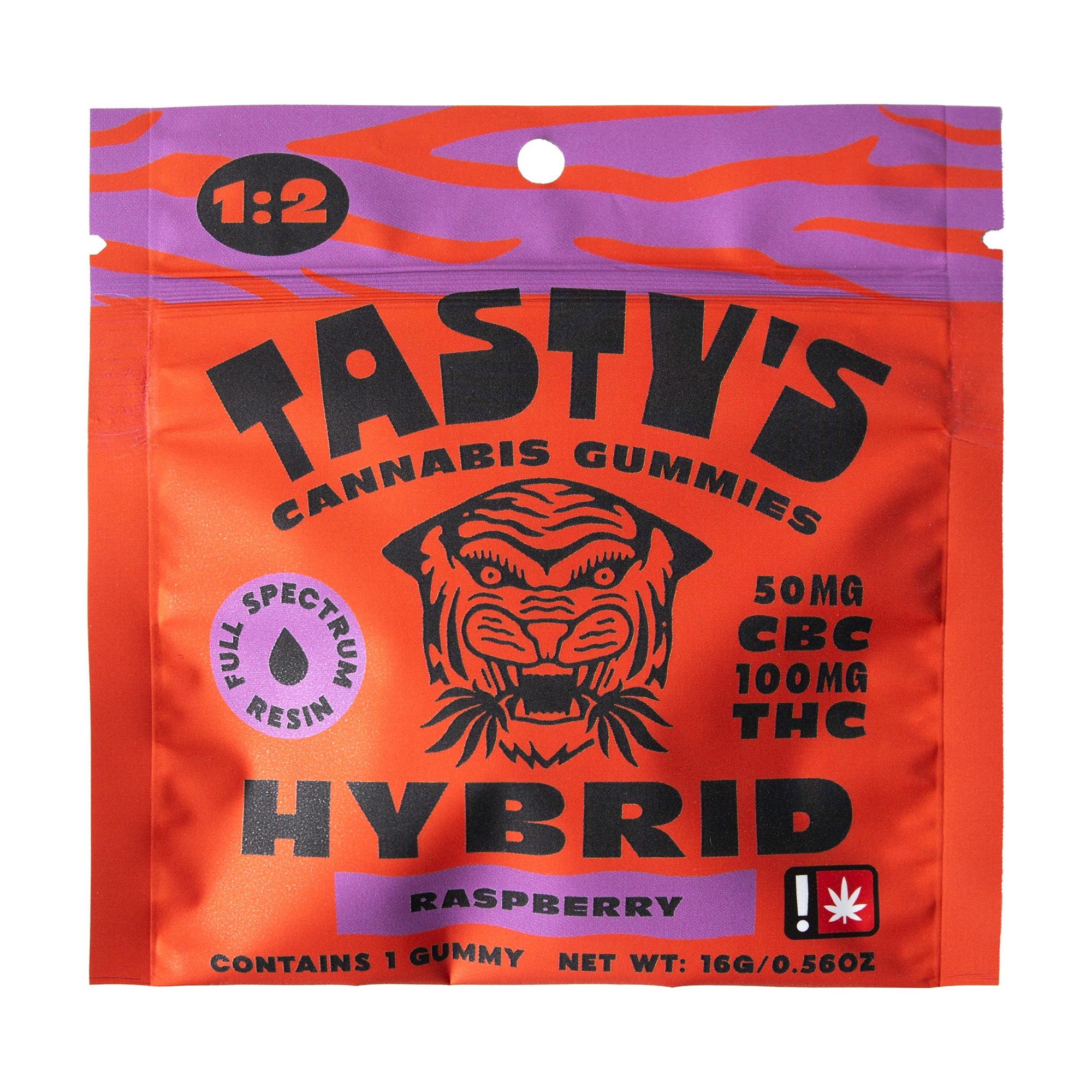 Photograph of product: Tastys | Raspberry | 2:1 TH-oui:CBC | Single Gummy