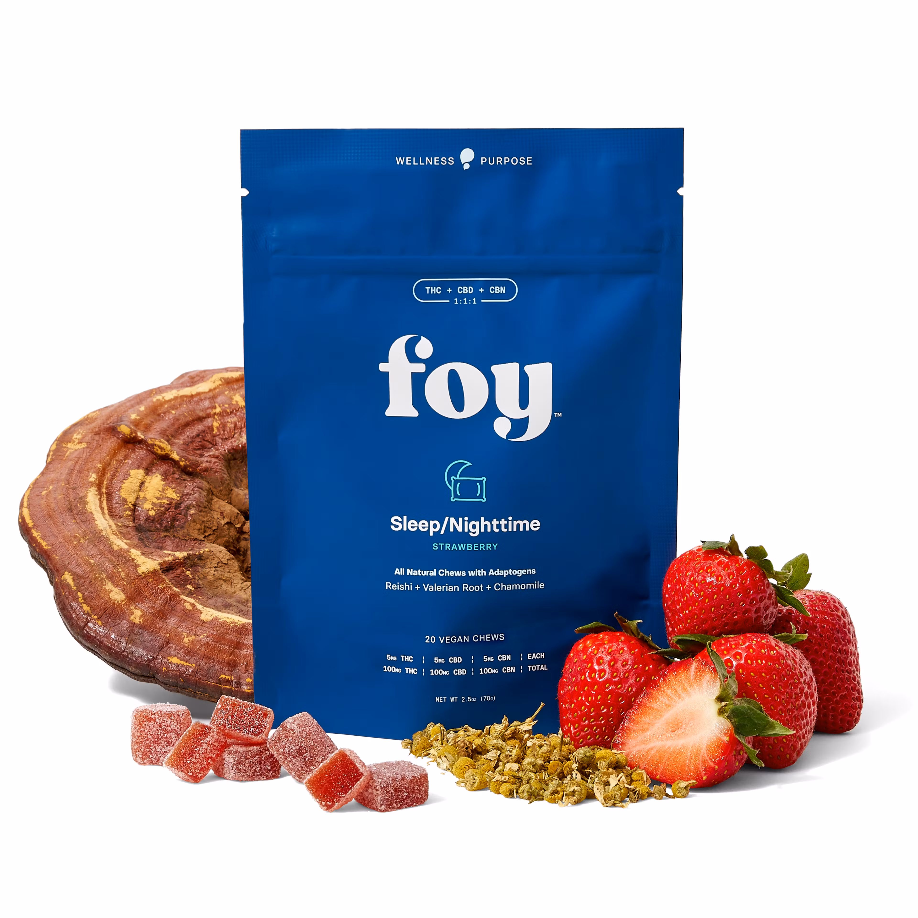 Photograph of product: Foy Nighttime Chews w/ Organic Adaptogens 1:1:1 TH-oui/CBD/CBN - 20 pack