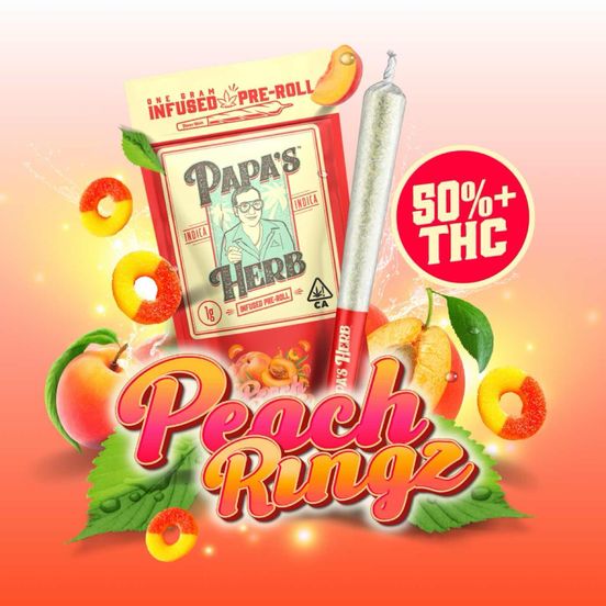 Photograph of product: Papa's Herb - Peach Ringz (1g) Infused Preroll 1g - 