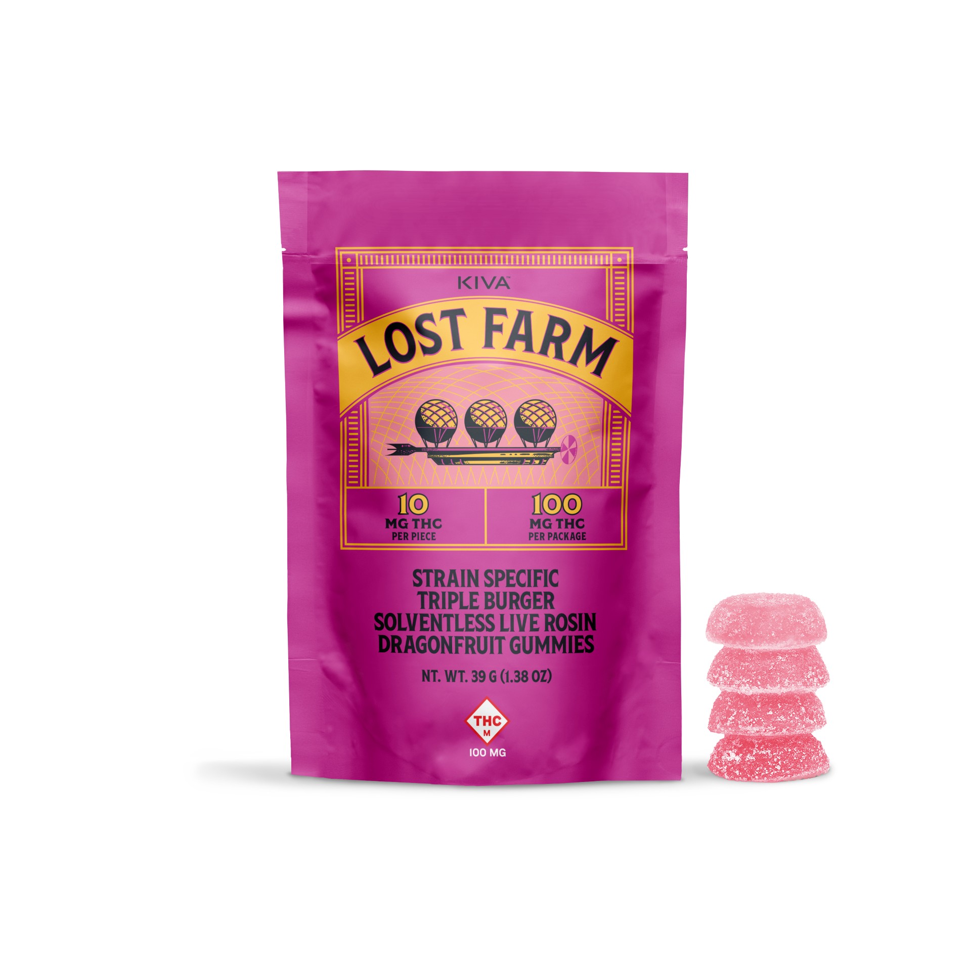 Photograph of product: Dragonfruit - Live Rosin Triple Burger Gummies - 100mg
