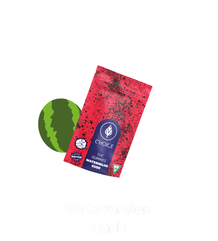 Photograph of product: Choice - Watermelon Kush Gummies 200mg (5/$20)